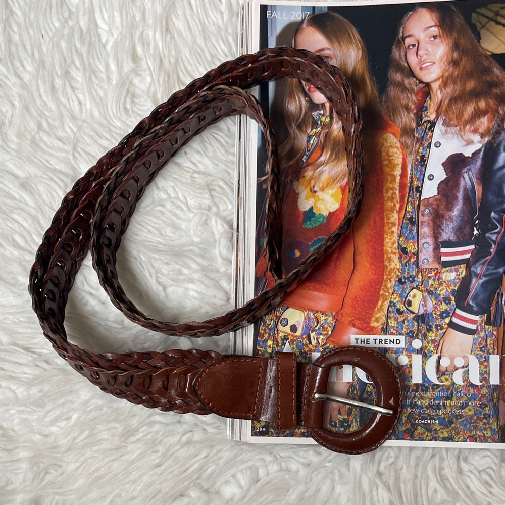 Vintage Genuine Leather Chic Brown Braided Leather Belt - Picture 2 of 7